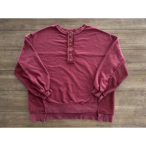 Oversized Relaxed Fit Henley Pullover Sweatshirt Burgundy Red Women’s Size Large